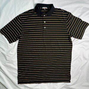 Peter Millar Summer Comfort Shirt Men Medium Black Yellow Striped Golf Polo